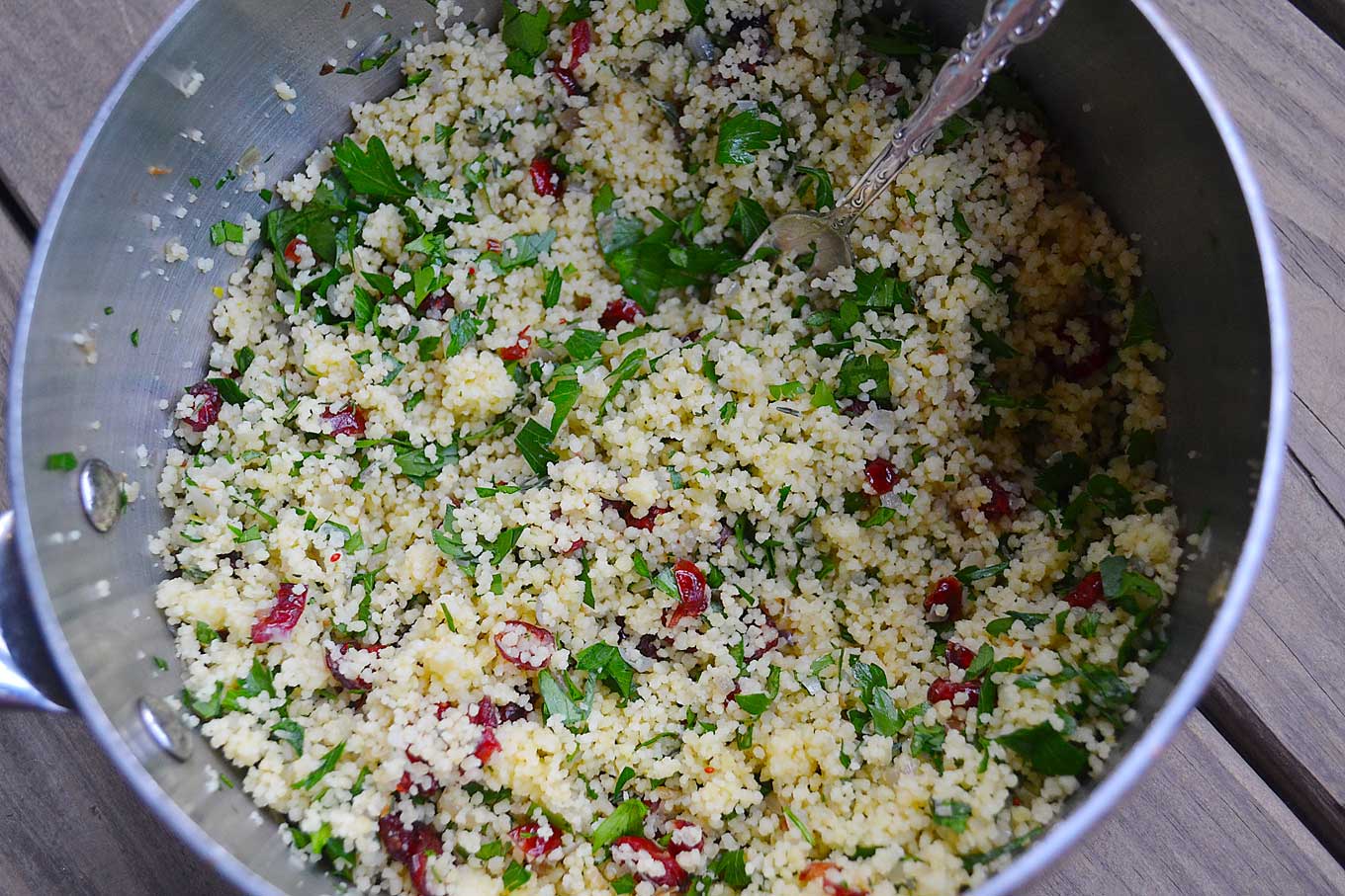 herbed couscous with cranberries & pine nuts | rusticplate.com