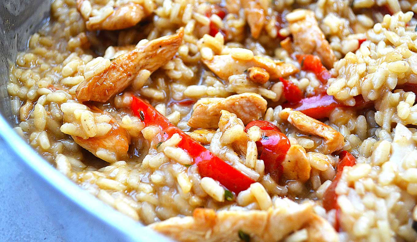 risotto with chicken, thyme & red pepper | rusticplate.com