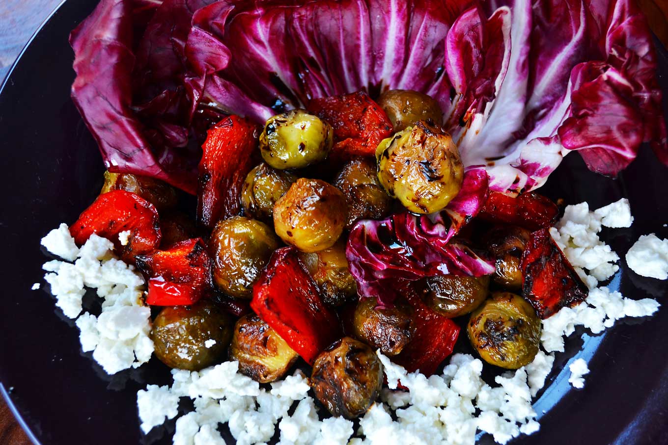 brussels sprouts with red pepper & balsamic glaze | rusticplate.com