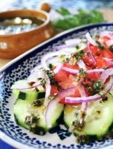 cucumber & tomato salad with chimichurri sauce | rusticplate.com