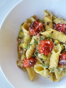 garganelli with fava beans, pancetta & roasted cherry tomatoes | rusticplate.com