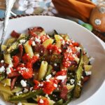 pasta with okra, goat cheese & red pepper sauce | rusticplate.com